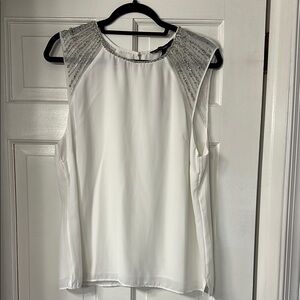 White House Black Market Cream Pleated Sleeveless Blouse
